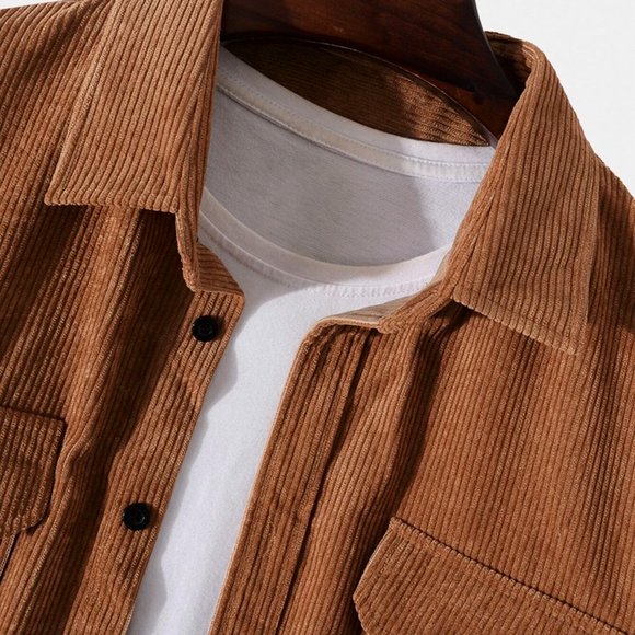 Corduroy Button Through Men's Shirt With Flap Pock - Picture 3 of 7